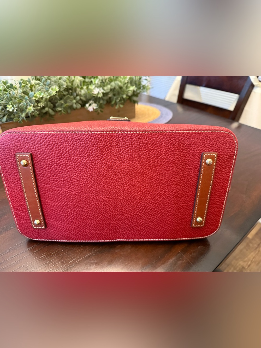 Dooney & Bourke Red Pebble Leather Satchel with Tan leather Braided Handles - Picture 3 of 15